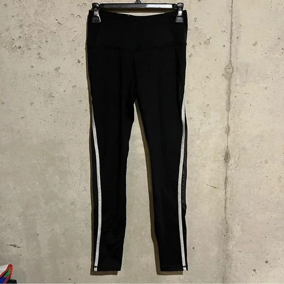 Victoria's Secret Leggings Women’s S Black Silver Stripe Sport Knockout Mesh - Picture 1 of 15